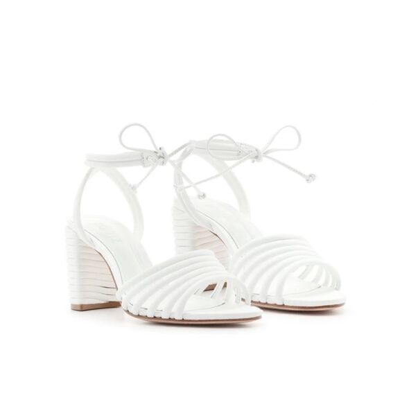 SCHUTZ Lanna Leather Strappy Block Heel Sandals in Deluxe Nap/White size 8.5 - Picture 3 of 10